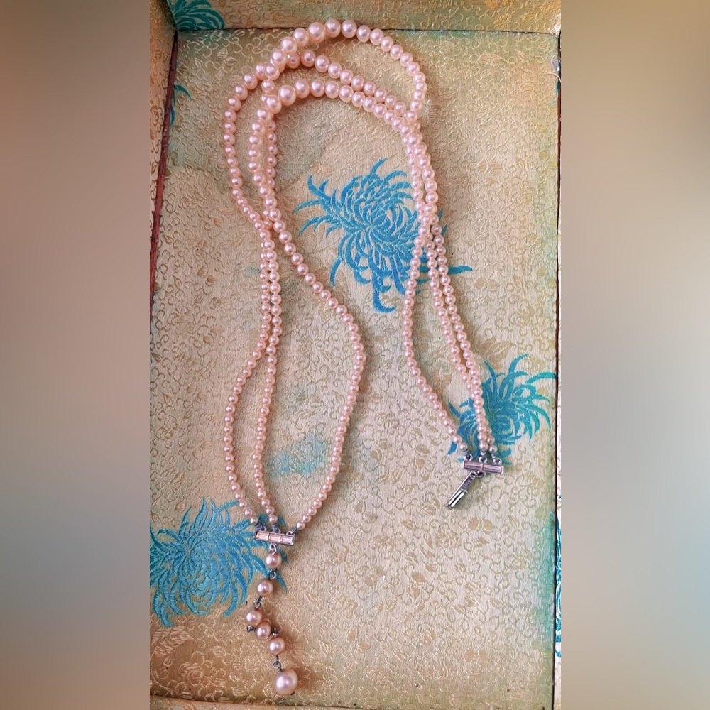Vintage Deltah Simulated Pearl Necklace Three  Strand